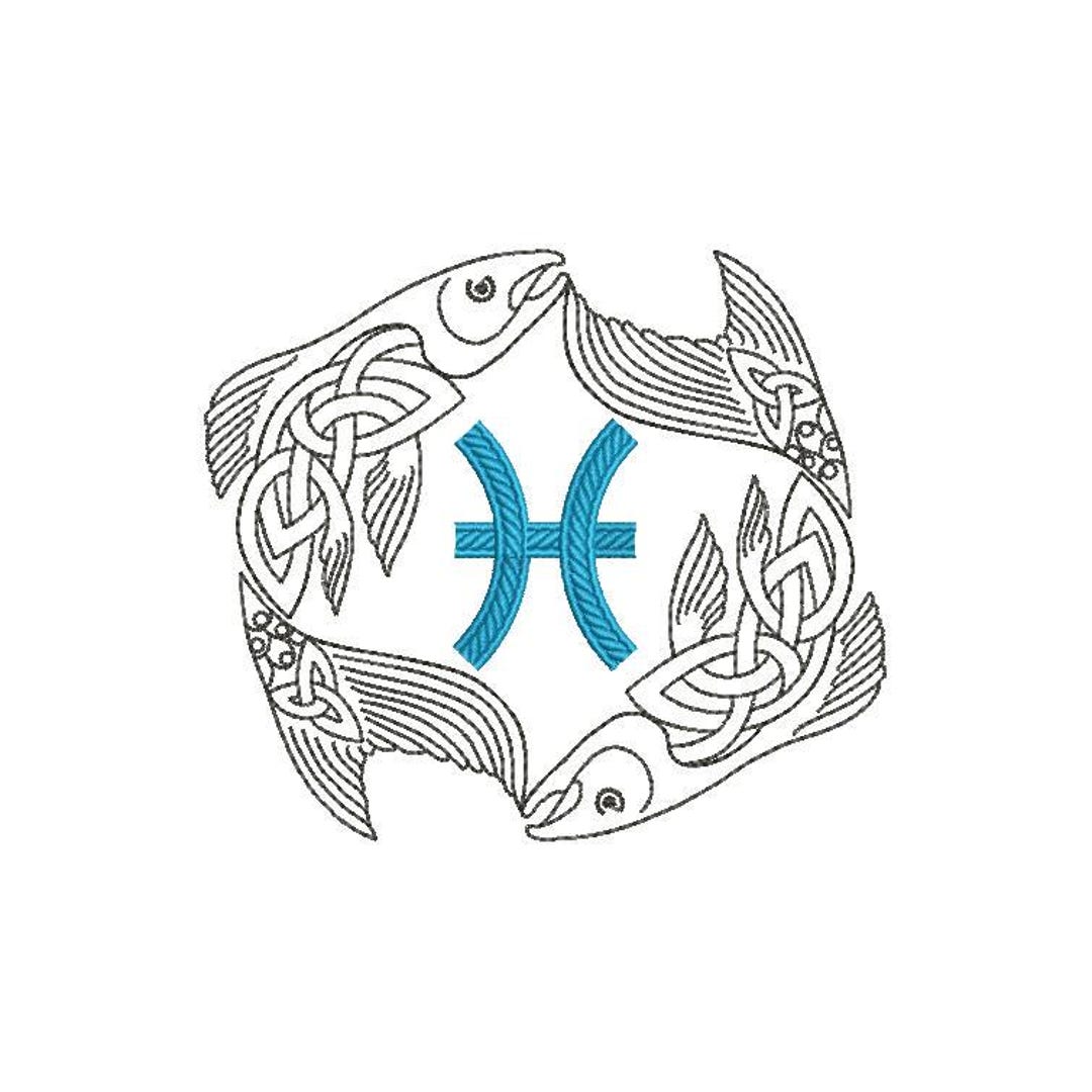Celtic Pisces Zodiac Embroidery Design – Knotwork Fish Astrology Art (4 ...