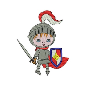 Little Knight Embroidery Design – Brave Boy with Sword, Shield (5" & 6" Hoops)