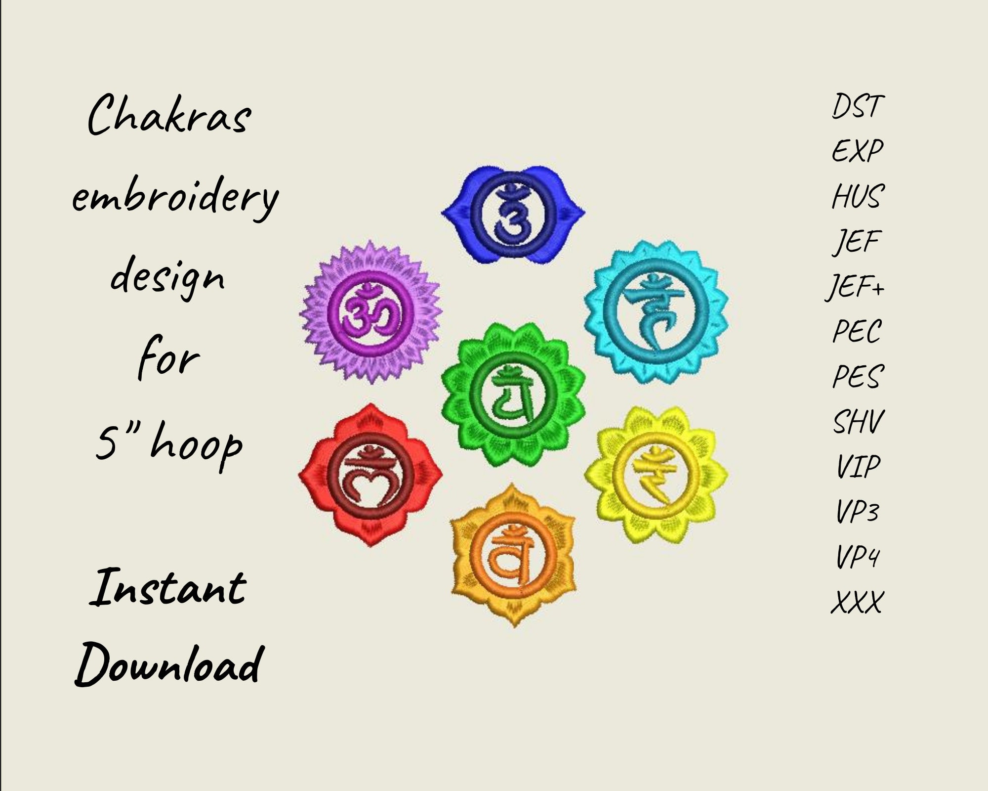 Chakras Embroidery Design for 5'' Hoop. the Size is 5'' (125mm). All ...