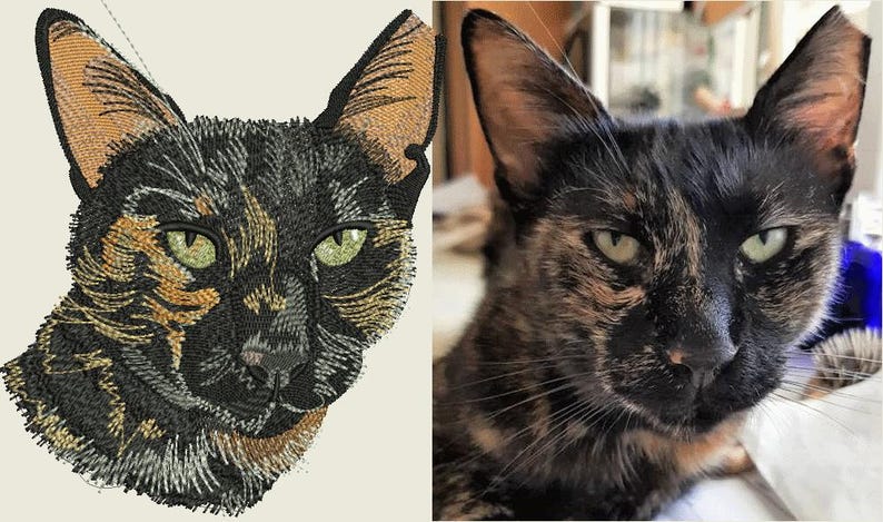 Realistic Tortoiseshell Cat Embroidery Design - Community Cat With ...