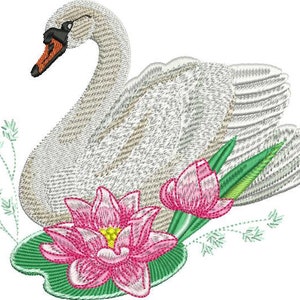 Romantic Swan embroidery design 4.5&#39;&#39;, 5.5&#39;&#39; and 6.5&#39;&#39;. Design for computer embroidery machine. Wedding style. Instant download. All formats