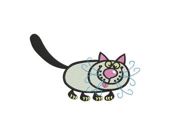 Funny Cat Embroidery Design (7'' and 8'') - PES File (Digital Download)