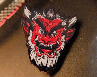 Wooden Red Oni Pin