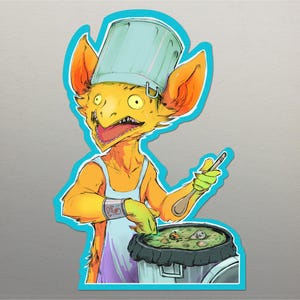Pegatina de duende cocinero de basura / Vinilo y resistente al agua / Adhesivo para portátil / Adhesivo para botella de agua