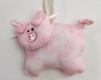 2 PATTERN OPTIONS - Fabric Button-Nose Pig keychain, ornament, accessory