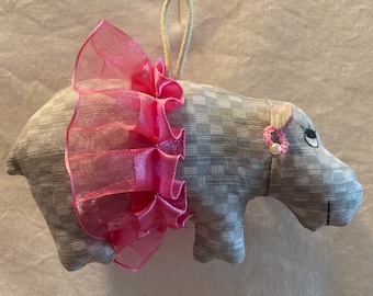 2 PATTERNS Fabric Ballerina Hippo (Hippopotamus) keychain, ornament, accessory