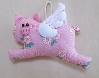 2 PATTERN OPTIONS - Fabric Flying Pig keychain, ornament, accessory