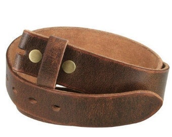 Distressed Dark Brown Leather Snap Belt Strap - 1.5'' - Strap Genuine Cow Hide - Vintage Style - Mens Womens Brass Snaps Removable Casual
