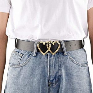 Cinturón De Mujer Jeans Doble Hebilla En Forma De Corazón De Cinturón De Mujer Jeans Doble Hebilla En Forma De Corazón De