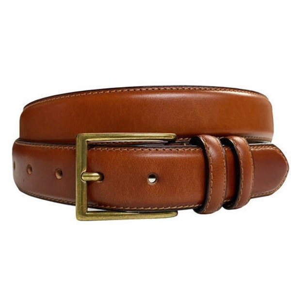 Tan Italian Calfskin Genuine Leather Belt - 1 1/8'' Wide - Brown Dress Belt - Father's Day Gift Idea Golf - Brass Gold Buckle