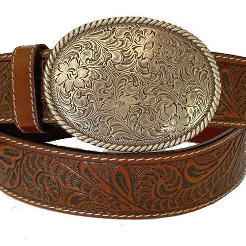 Tooled Black Leather Belt Removable Belt Strap USA Silver - Etsy