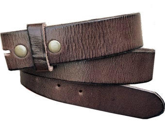 Distressed Dark Brown Leather Snap Belt Strap - 1.5'' Wide - For Changing Buckles - Removable Strap - Casual Dress Western - Gift Idea Gold