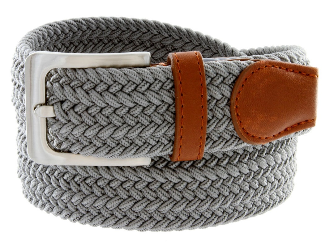 Grey Vegan Leather Woven Belt Stretch Synthetic Canvas - Etsy
