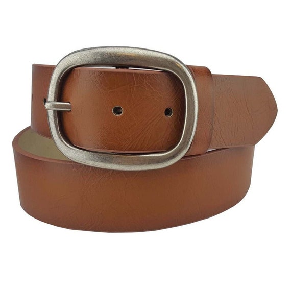 Buy Brown Vegan Leather Belt Size Synthetic Leatherette Silver