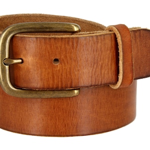 Tan Brown Genuine Leather Casual Belt - Brass Removable Buckle - Jeans - 100% Cowhide - All Sizes - Women's - Mens - Father's Day Gift Idea