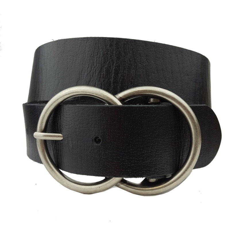 Black Double Ring Leather Belt Size Gold Round Buckle 100 Etsy