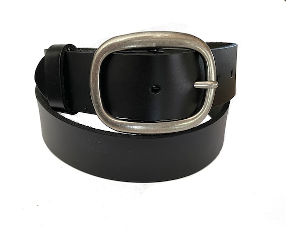 Black Leather Belt Silver Oval Belt 