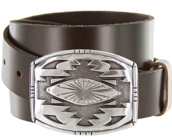 Dark Brown Western Premium Leather Belt - Snap on Buckle - Engraved Silver Western Riding Style - Trophy - Mens Womens Casual Dress