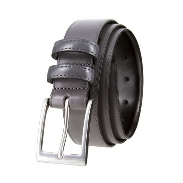 Grey Italian Calfskin Genuine Leather Belt - 1 3/8'' Wide Silver Buckle Dress Belt - Father's Day Gift Idea Golf - Cinch Waist Pants Casual