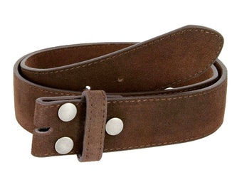 Genuine Suede Leather Snap on Leather Belt Strap - Handmade - Brown  Snap On Strap - Genuine Cowhide - Mens Womens