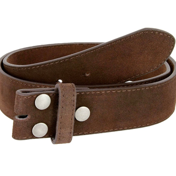 Genuine Suede Leather Snap on Leather Belt Strap - Handmade - Brown  Snap On Strap - Genuine Cowhide - Mens Womens