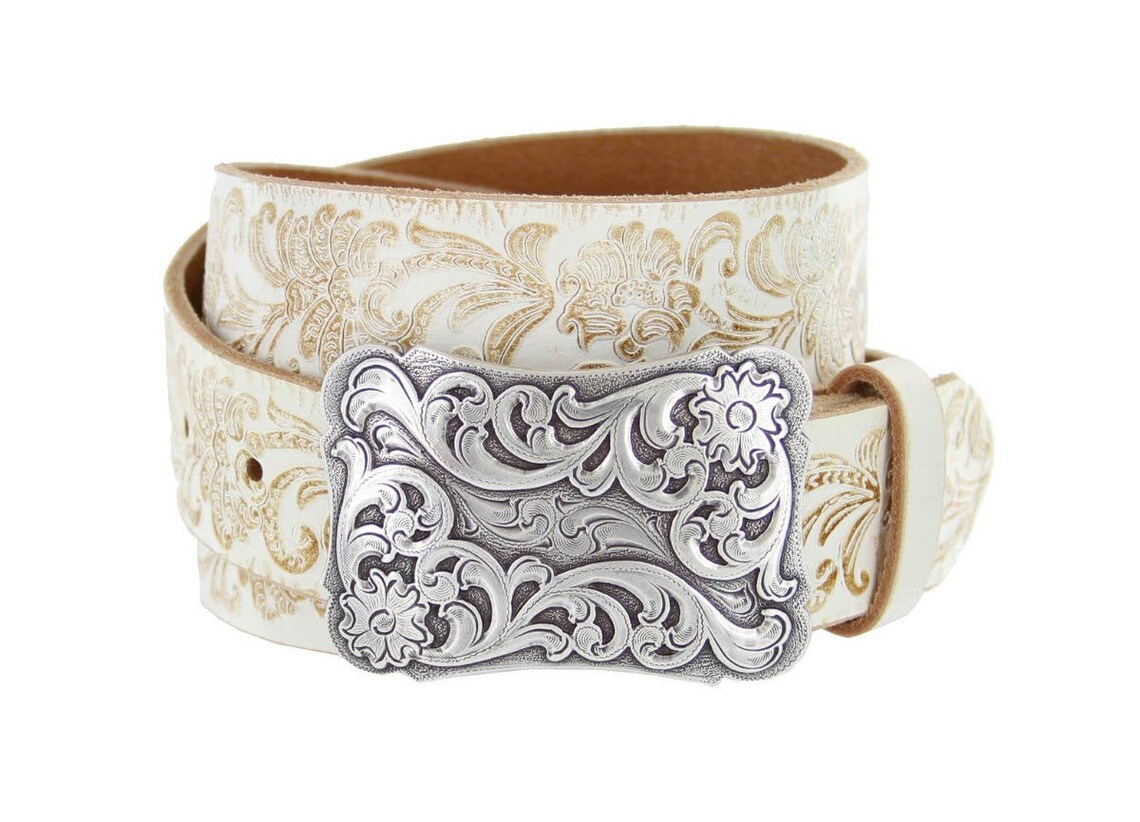 Cream Tooled Women's Leather Belt Floral Western Strap Etsy