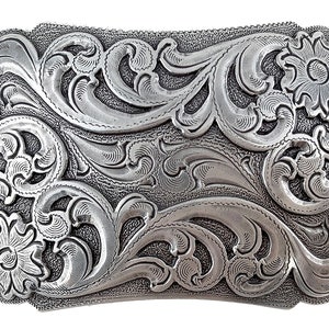 Cream Tooled Women's Leather Belt Floral Western Strap Silver Engraved Belt buckle Embossed White Rodeo Bling Ladies 1.5 removable strap image 3