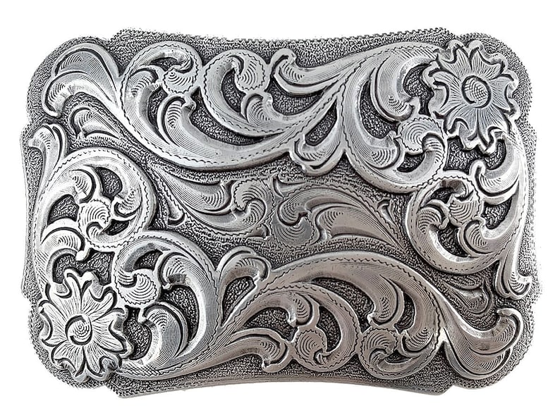 Cream Tooled Women's Leather Belt Floral Western Strap Silver Engraved Belt buckle Embossed White Rodeo Bling Ladies 1.5 removable strap image 3