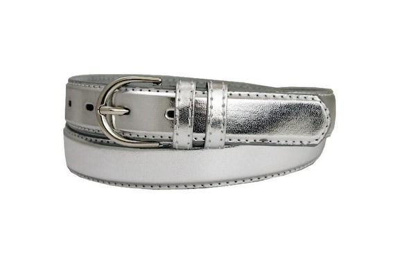 Women's Silver Metallic Skinny Belt 1 1/8'' Wide | Etsy