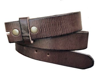 Distressed Brown Premium Leather Snap Belt Strap - Genuine - 1.5'' - Removable for Buckles - Cool Gift Idea for men or Women - Thick