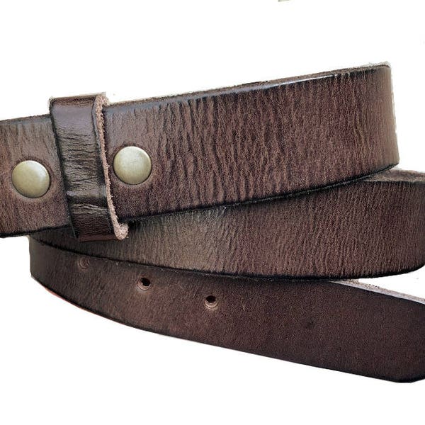 Distressed Brown Premium Leather Snap Belt Strap - Genuine - 1.5'' - Removable for Buckles - Cool Gift Idea for men or Women - Thick