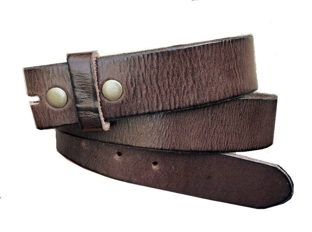 Distressed Dark Brown Leather Snap Belt Strap 1.5'' Wide for Changing