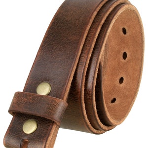 Distressed Dark Brown Leather Snap Belt Strap 1.5'' Strap Genuine Cow Hide Vintage Style Mens Womens Brass Snaps Removable Casual image 2