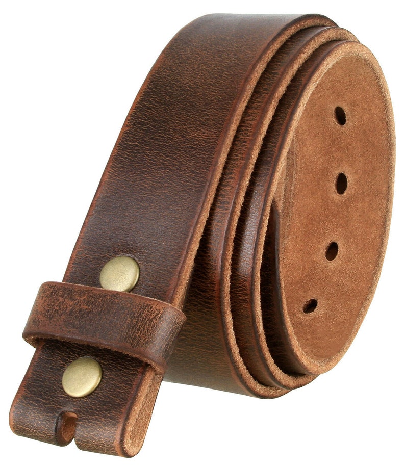 Distressed Dark Brown Leather Snap Belt Strap 1.5'' Strap Genuine Cow Hide Vintage Style Mens Womens Brass Snaps Removable Casual image 2