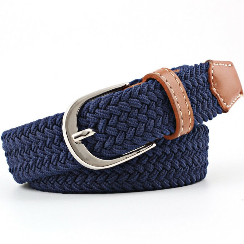 Navy Blue Vegan Leather Woven Belt  Synthetic Canvas image 0
