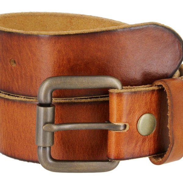 Tan Camel Brown Genuine Leather Casual Belt - Silver Removable Buckle - Jeans - 100% Cowhide - All Sizes - Unisex - Father's Day Gift Idea