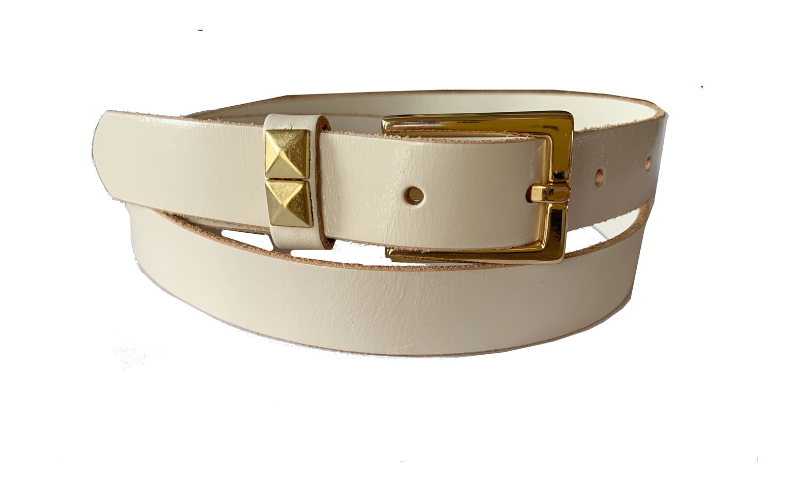 SALE Cream Genuine Leather Belt Studded Gold Hardware Off Etsy