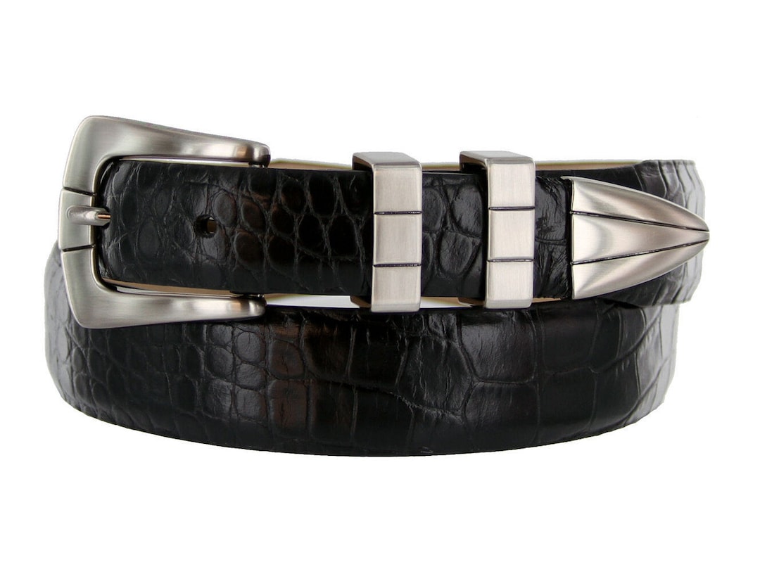 Black Italian Calfskin Genuine Leather Belt 1 1/8'' Wide Alligator ...