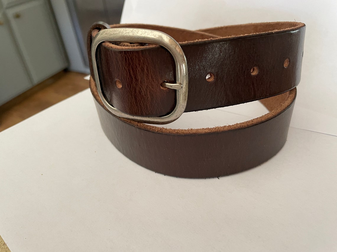 Dark Brown Distressed Leather Belt Silver Oval Belt Buckle | Etsy