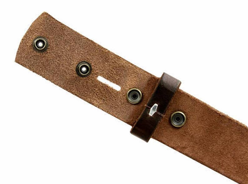 Distressed Dark Brown Leather Snap Belt Strap 1.5'' Strap Genuine Cow Hide Vintage Style Mens Womens Brass Snaps Removable Casual image 4