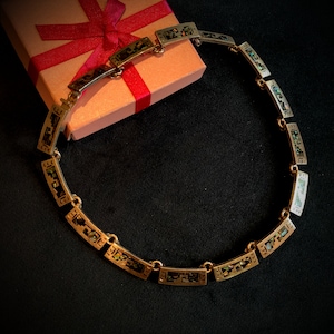 Vintage Sterling Silver Heavy Mexico Mexican Necklace with Mother of Pearl Inlay