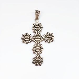 Vintage Large Sterling Silver Mexico Cross / Crucifix Pendant circa 1970