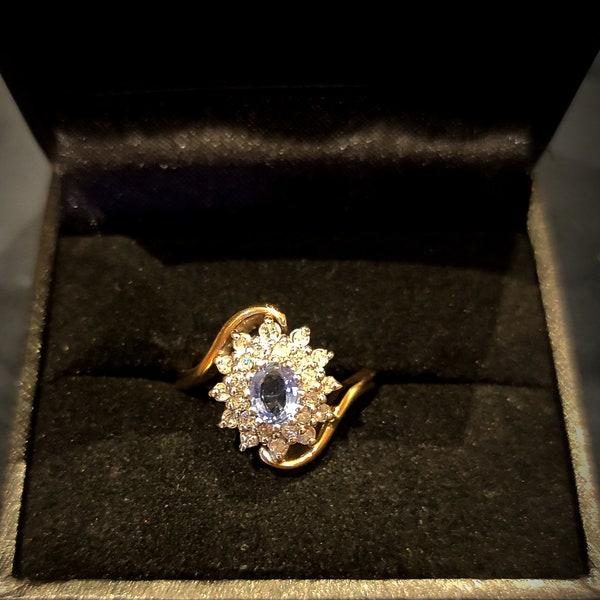 Vintage Hallmarked 9 carat Gold Double Halo Sapphire and Diamond Cluster Ring