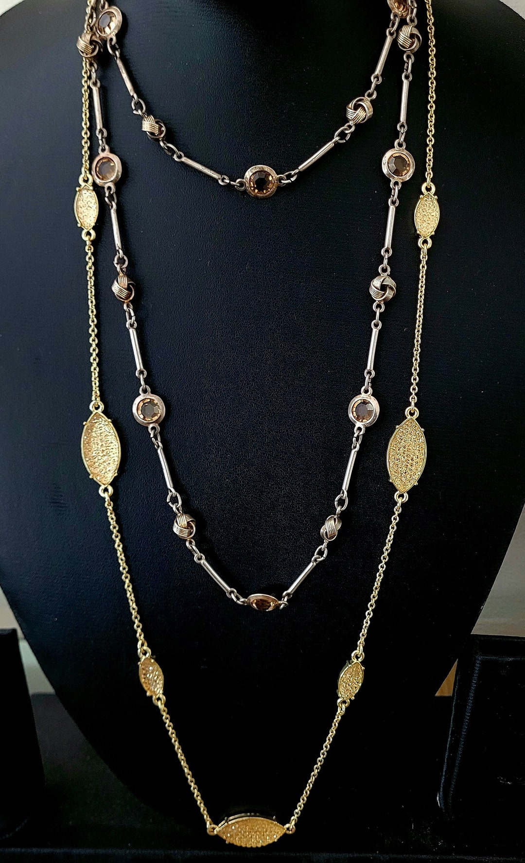 Two Vintage Costume Necklaces / Sautoirs Goldtone Avon Etsy