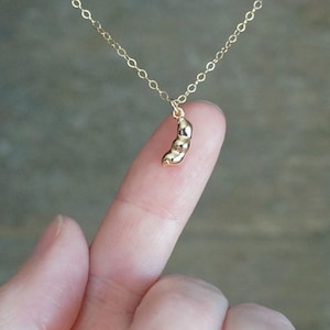Tiny Peapod Necklace / Dainty Gold Pea Pod Pendant on a 14k Gold Filled Chain, Custom Jewelry, 3 Peas Charm Necklace, Peas in a Pod Jewelry