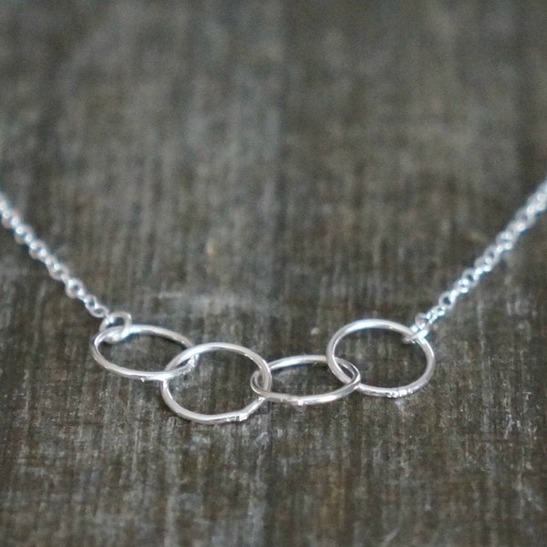 Entwined Circle Necklace / Four Tiny Silver Linked Infinity Rings on a Sterling Silver Chain • Interlocking Eternity Circles Dainty Jewelry