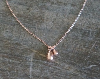 Small & Tiny Rose Gold Teardrop Necklace // Two Tear Drop Pendants on a 14k Rose Gold Filled Chain • Dainty Teardrops Necklace • Raindrops