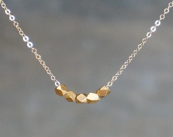 Five Gold Nuggets Necklace // 5 Tiny Beads on a 14k Gold Filled Chain • Family of 5 • Necklace for Mom, Siblings, Friends, Grandkids