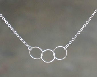 Entwined Circle Necklace / Three Tiny Silver Linked Infinity Rings on a Sterling Silver Chain • Interlocking Eternity Circles • Family