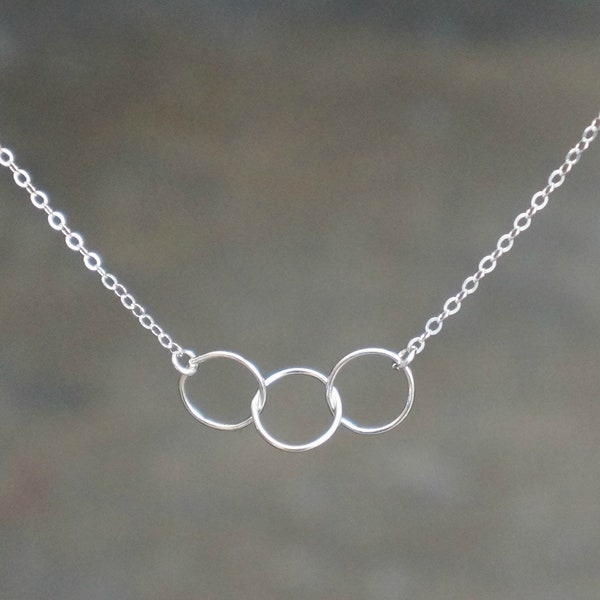 Entwined Circle Necklace / Three Tiny Silver Linked Infinity Rings on a Sterling Silver Chain • Interlocking Eternity Circles • Family